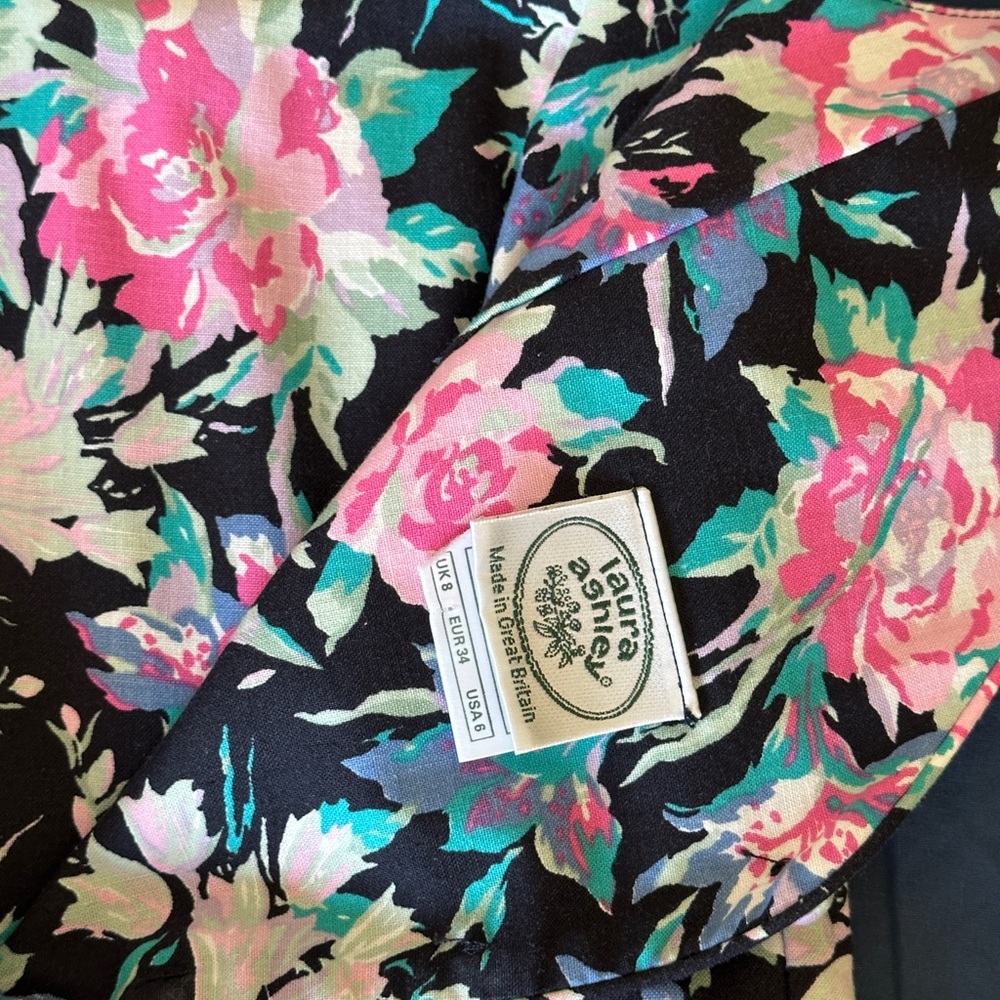 Vintage 80S Laura Ashley Black Cottagecore Floral Cotton Sundress US6 Sleeveless - Picture 10 of 14